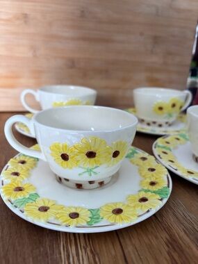 Vintage Yellow Daisy Tea Set – Cup & Saucer Set – Retro Floral Cottagecore